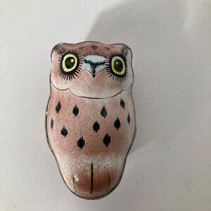 Vintage Hand Painted Enamel Owl Trinket Box 2 x 3 Red Pink